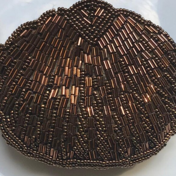 Vintage Copper Bronze Brown Beaded Bag / Small Zip Clutch - Picture 12 of 16